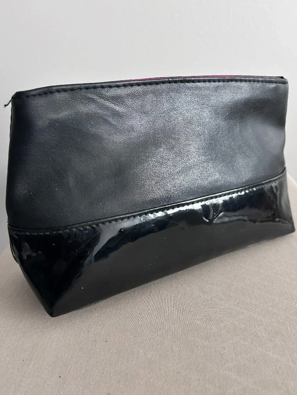 Calvin Klein Black Faux Leather Cosmetic/Make-Up Bag